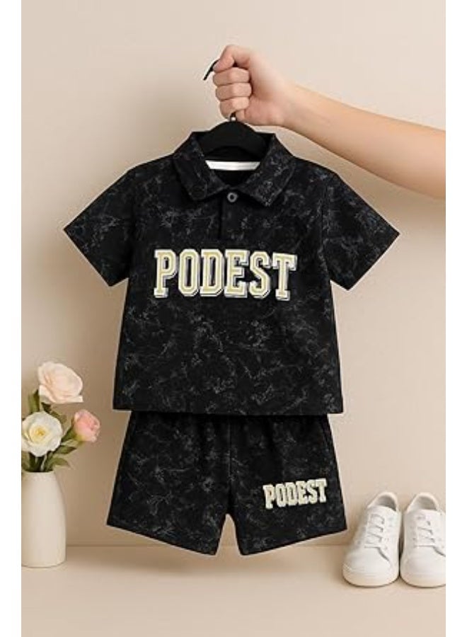 MINIIMODZ MINII MODZ Podest Print Black Short Pant & Half Sleeve T-Shirt Set for Boys | Casual & Festive Wear - Image 5